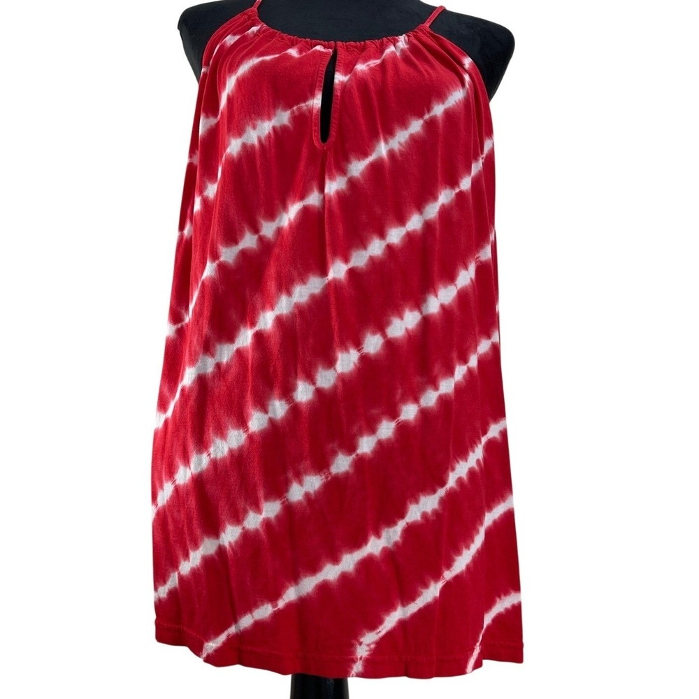 Chaps XL Red Tie Dye Sleeveless Halter Sundress Casual Cover Up hippie cover up